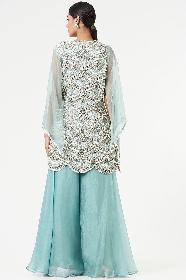 Sky Blue Tulle & Crepe Bridal Sharara Set by Ridhima Bhasin at Pernia's Pop Up Shop