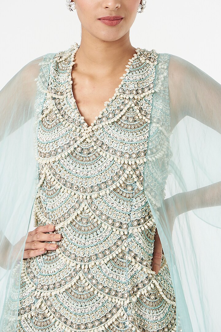 Sky Blue Tulle & Crepe Bridal Sharara Set by Ridhima Bhasin at Pernia's Pop Up Shop