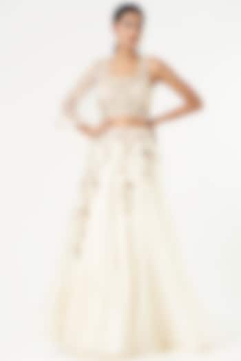 White Embroidered Wedding Lehenga Set by Ridhima Bhasin at Pernia's Pop Up Shop