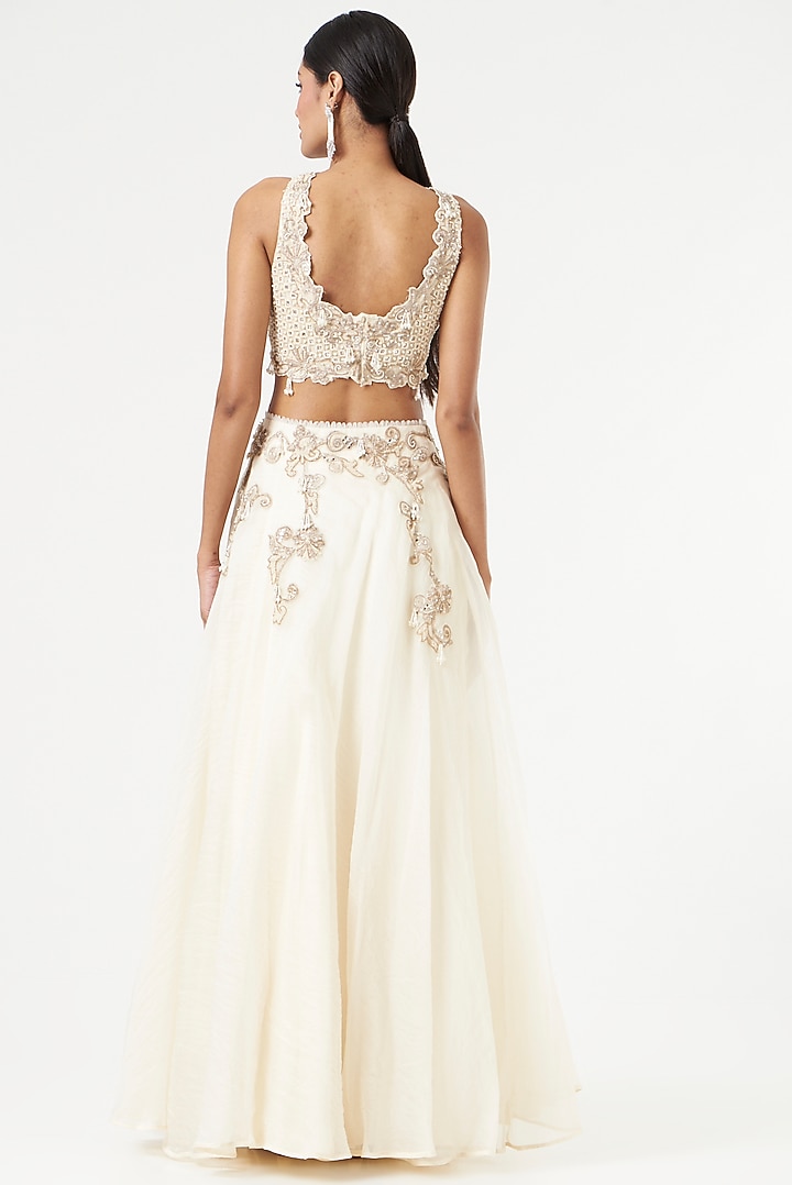 White Embroidered Wedding Lehenga Set by Ridhima Bhasin at Pernia's Pop Up Shop
