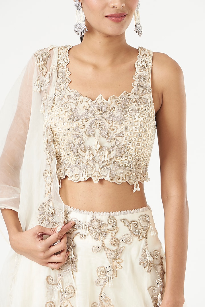 White Embroidered Wedding Lehenga Set by Ridhima Bhasin at Pernia's Pop Up Shop