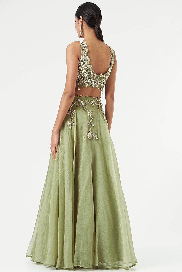 Olive Green Embroidered Wedding Lehenga Set by Ridhima Bhasin at Pernia's Pop Up Shop