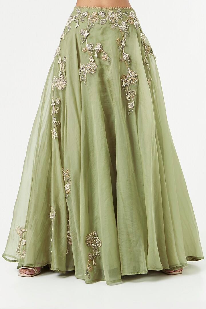 Olive Green Embroidered Wedding Lehenga Set by Ridhima Bhasin at Pernia's Pop Up Shop