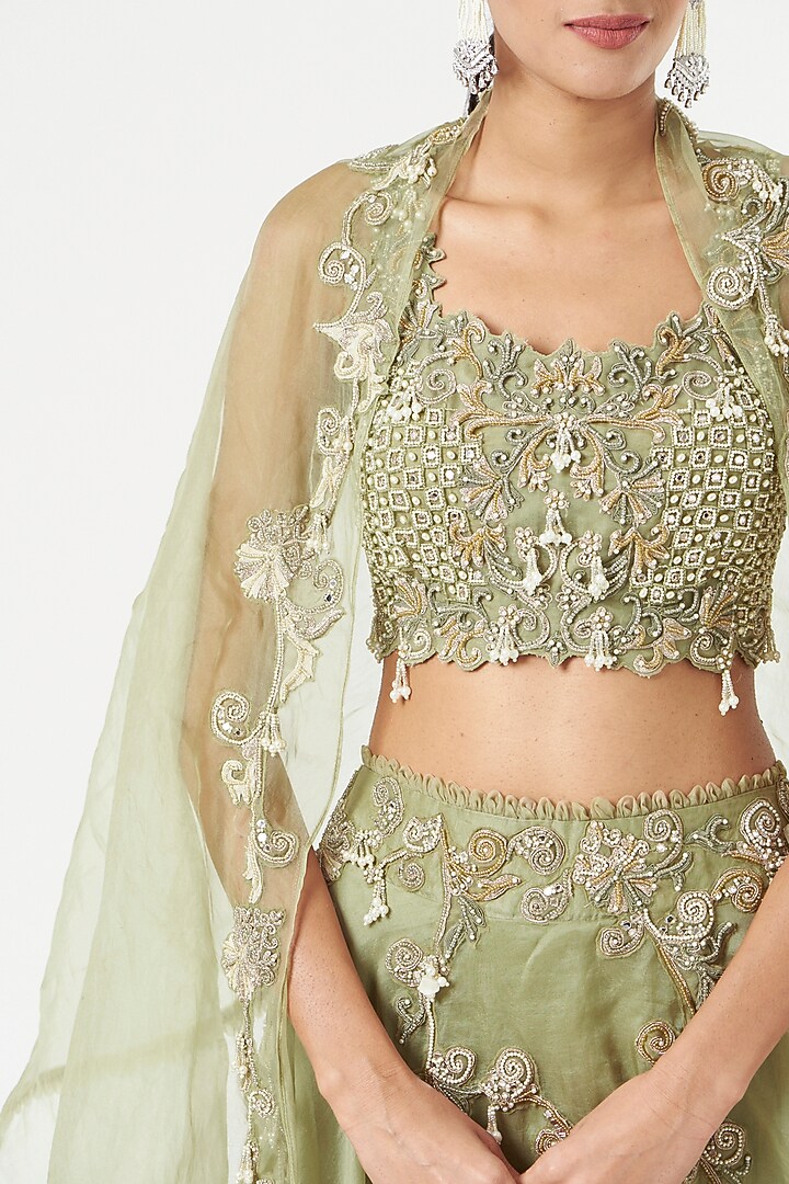 Olive Green Embroidered Wedding Lehenga Set by Ridhima Bhasin at Pernia's Pop Up Shop