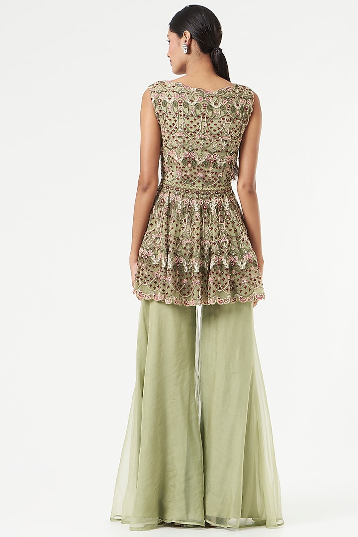 Olive Green Organza Bridal Sharara Set by Ridhima Bhasin at Pernia's Pop Up Shop