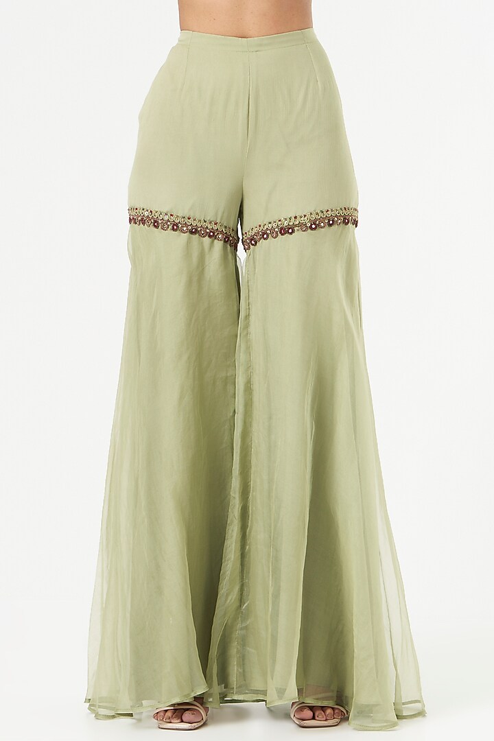 Olive Green Organza Bridal Sharara Set by Ridhima Bhasin at Pernia's Pop Up Shop