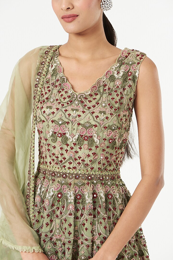 Olive Green Organza Bridal Sharara Set by Ridhima Bhasin at Pernia's Pop Up Shop