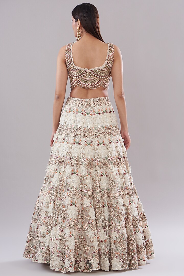 Ivory Organza Embroidered Bridal Lehenga Set by Ridhima Bhasin at Pernia's Pop Up Shop