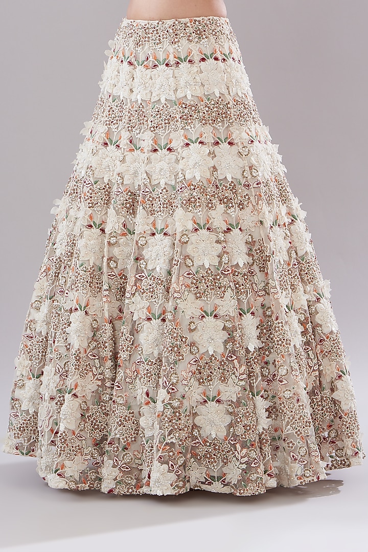 Ivory Organza Embroidered Bridal Lehenga Set by Ridhima Bhasin at Pernia's Pop Up Shop