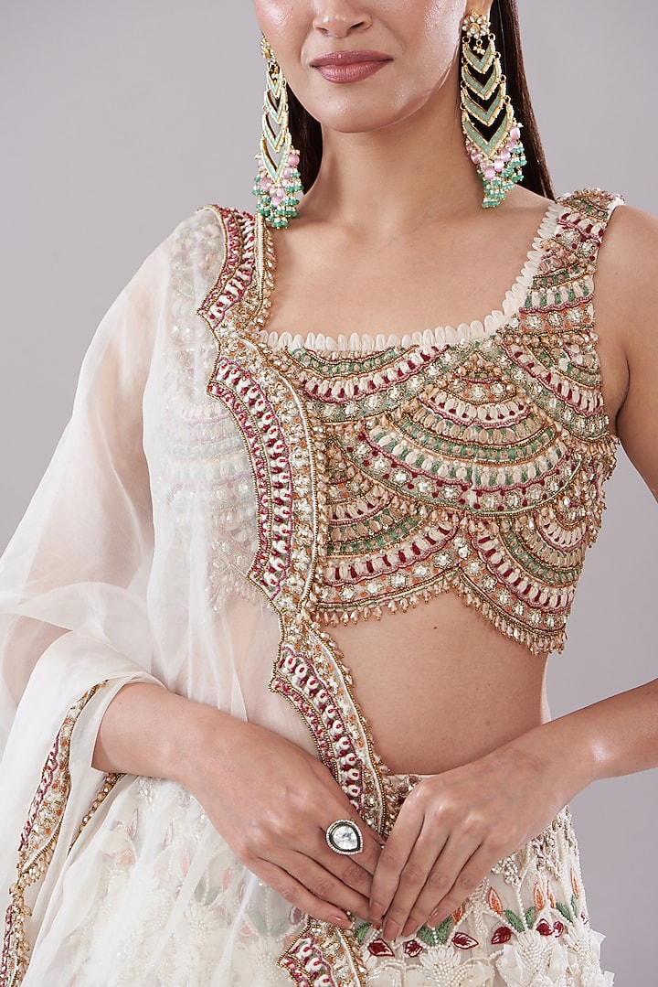 Ivory Organza Embroidered Bridal Lehenga Set by Ridhima Bhasin at Pernia's Pop Up Shop