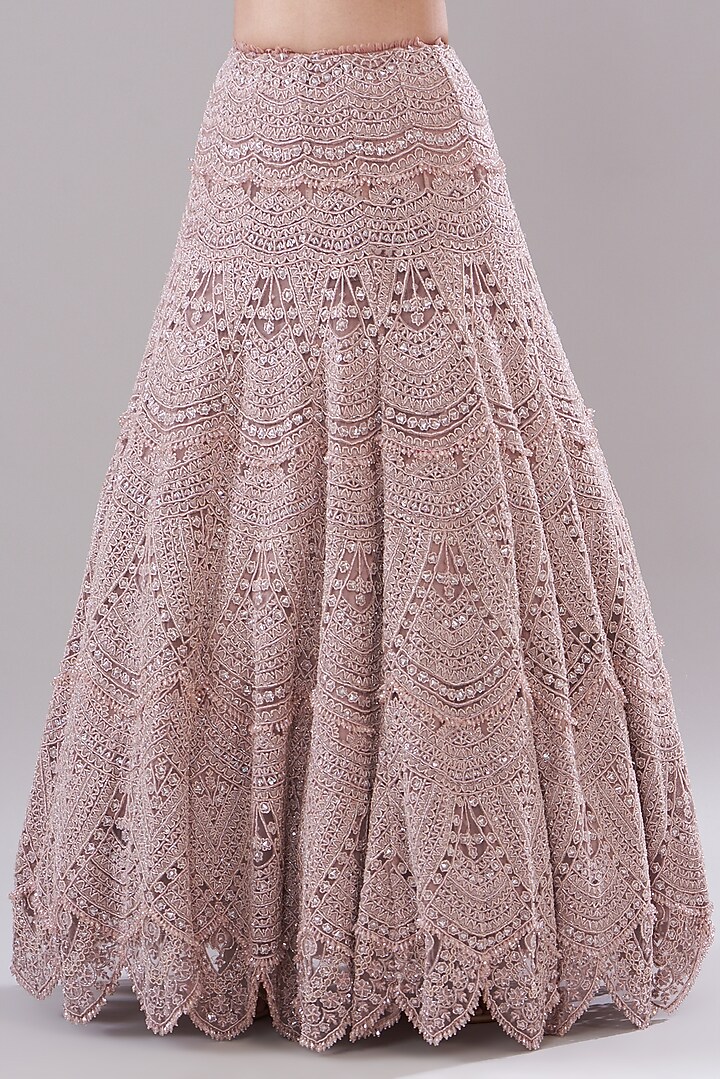 Blush Pink Tulle & Organza Embroidered Bridal Lehenga Set by Ridhima Bhasin at Pernia's Pop Up Shop