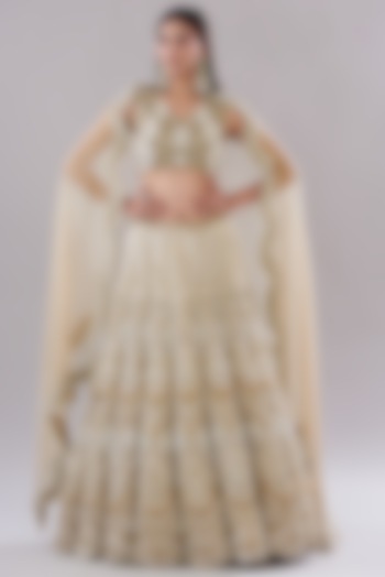 Beige Organza Embroidered Lehenga Set by Ridhima Bhasin