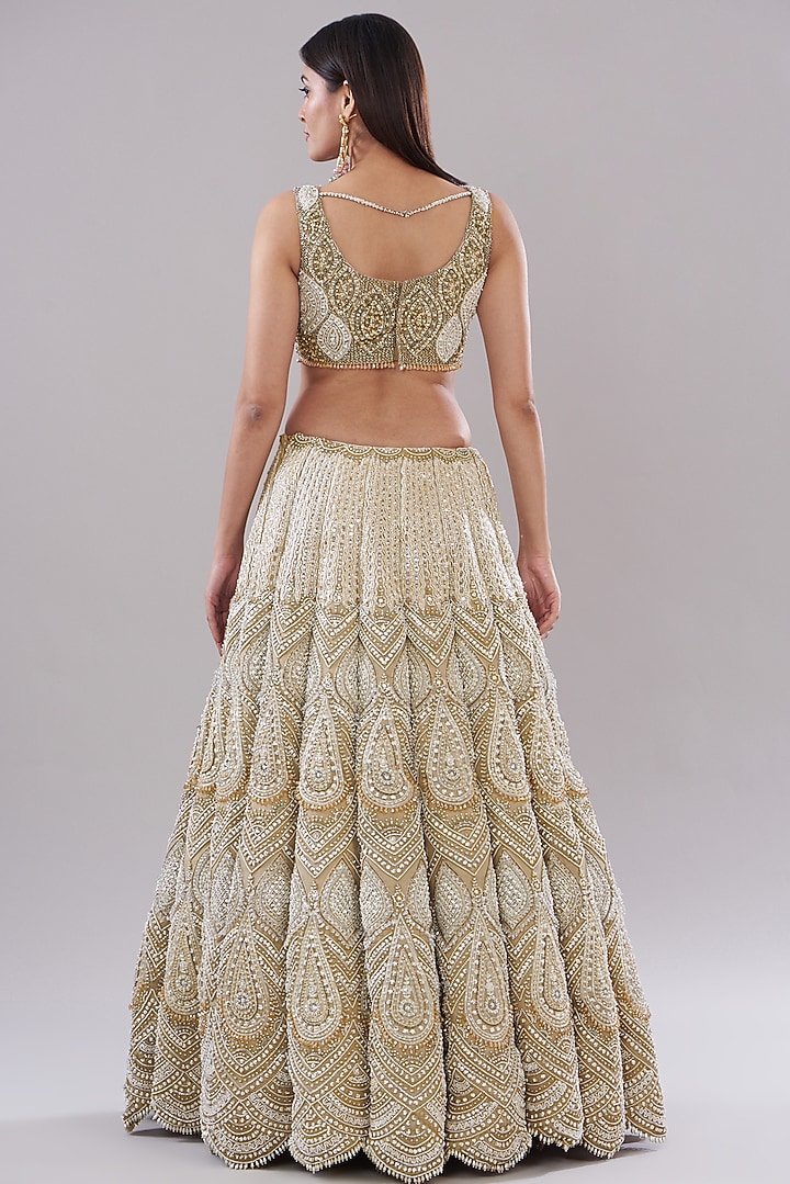 Beige Organza Embroidered Bridal Lehenga Set by Ridhima Bhasin at Pernia's Pop Up Shop