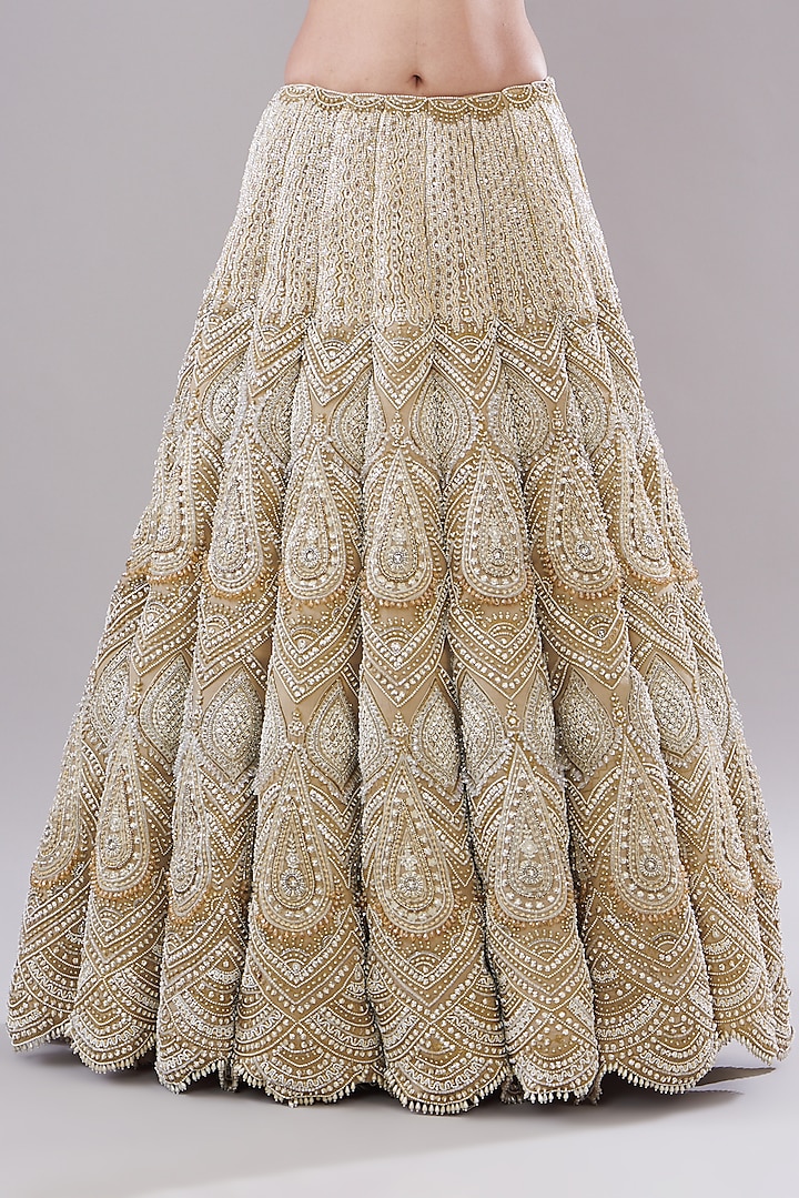 Beige Organza Embroidered Bridal Lehenga Set by Ridhima Bhasin at Pernia's Pop Up Shop