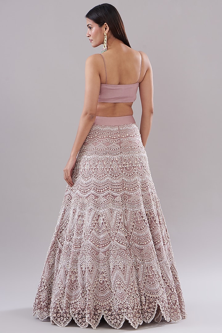 Blush Pink Tulle & Organza Embroidered Jacket Bridal Lehenga Set by Ridhima Bhasin at Pernia's Pop Up Shop