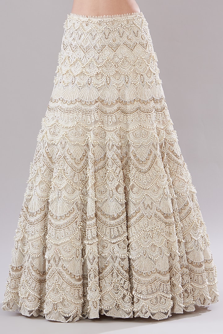 Ivory Tulle & Organza Embroidered Bridal Lehenga Set by Ridhima Bhasin at Pernia's Pop Up Shop