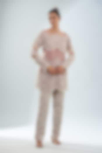 Dusty Pink Pure Crepe & Organza Pant Set by Ridhima Bhasin at Pernia's Pop Up Shop