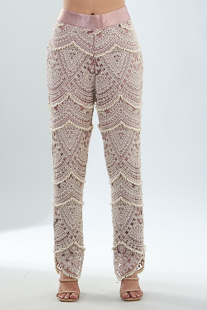 Dusty Pink Pure Crepe & Organza Pant Set by Ridhima Bhasin at Pernia's Pop Up Shop
