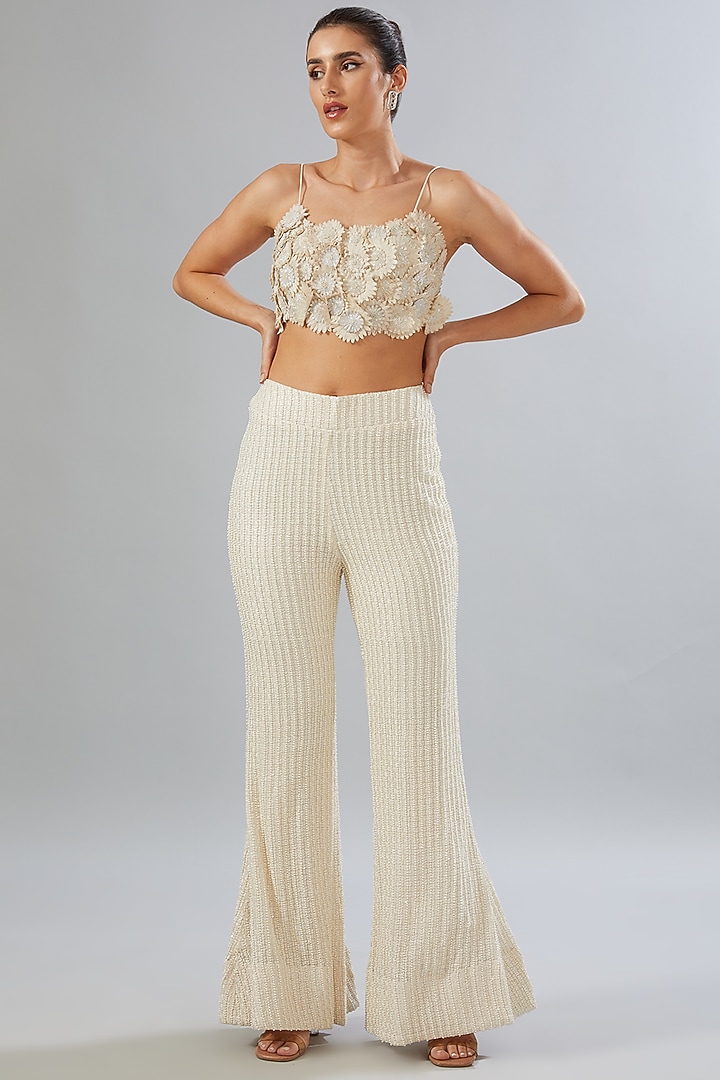 Ivory Georgette & Organza Embroidered Jacket Set by Ridhima Bhasin at Pernia's Pop Up Shop