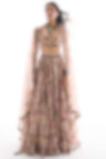 Dirty White Organza Floral Printed & Embroidered Bridal lehenga for 22 Lehenga Set by Ridhima Bhasin at Pernia's Pop Up Shop