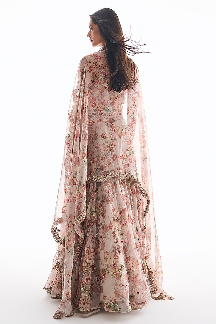 Dirty White Organza Floral Printed & Embroidered Bridal Lehenga Set by Ridhima Bhasin at Pernia's Pop Up Shop