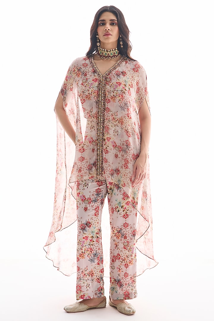Dirty White Rayon & Georgette Floral Printed Co-Ord Set by Ridhima Bhasin at Pernia's Pop Up Shop