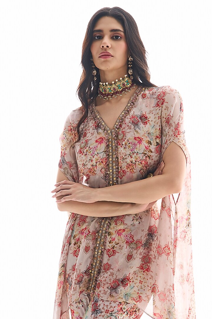 Dirty White Rayon & Georgette Floral Printed Co-Ord Set by Ridhima Bhasin at Pernia's Pop Up Shop