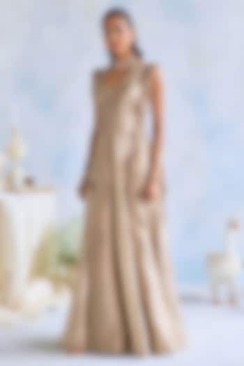 Light Gold Tissue Embroidered Bridal Sharara Set by Ridhima Bhasin at Pernia's Pop Up Shop
