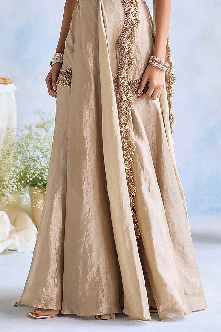 Light Gold Tissue Embroidered Bridal Sharara Set by Ridhima Bhasin at Pernia's Pop Up Shop