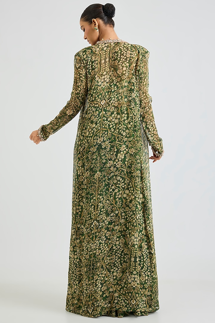 Green Chiffon Printed Wedding Sharara Set by Ridhima Bhasin at Pernia's Pop Up Shop