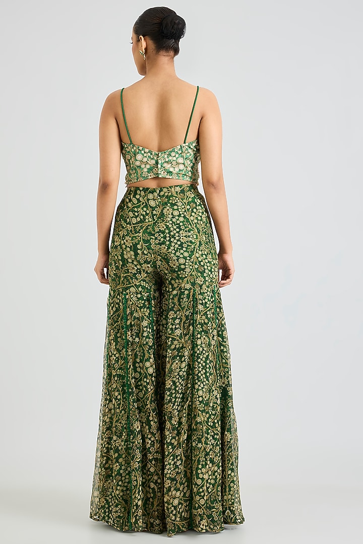 Green Chiffon Printed Wedding Sharara Set by Ridhima Bhasin at Pernia's Pop Up Shop