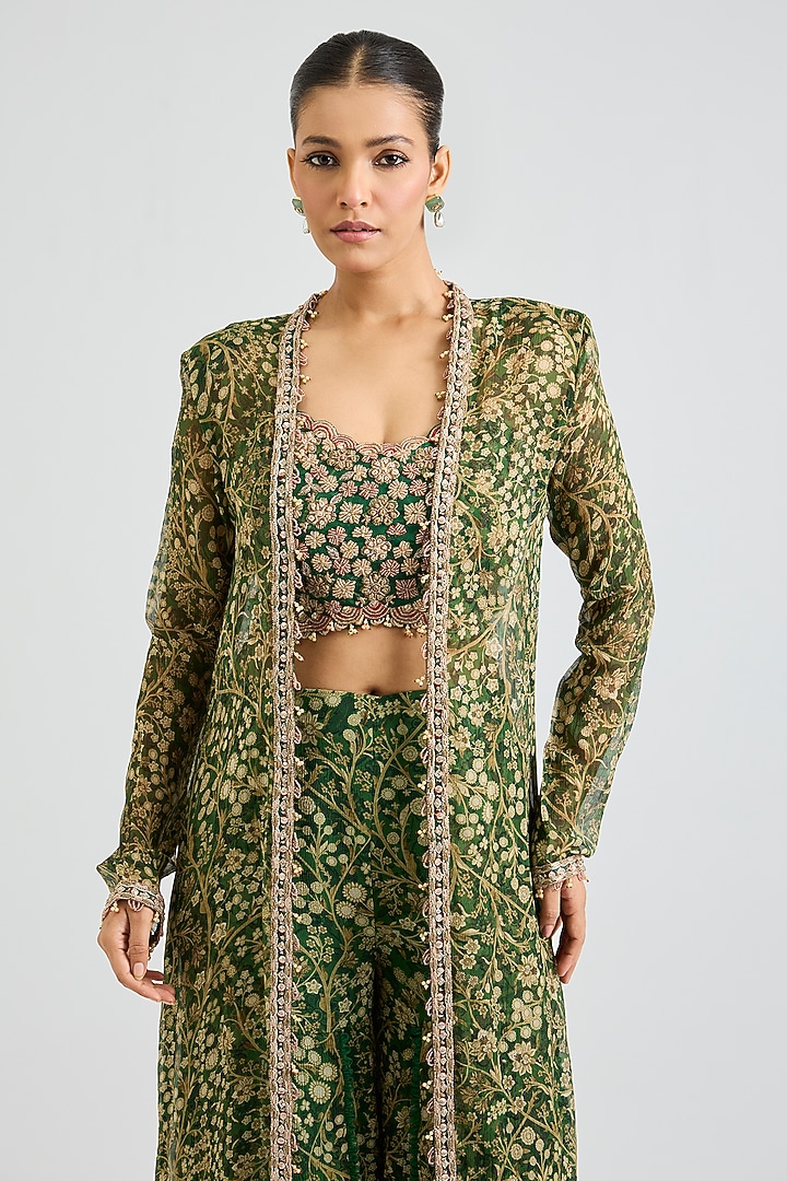 Green Chiffon Printed Wedding Sharara Set by Ridhima Bhasin at Pernia's Pop Up Shop