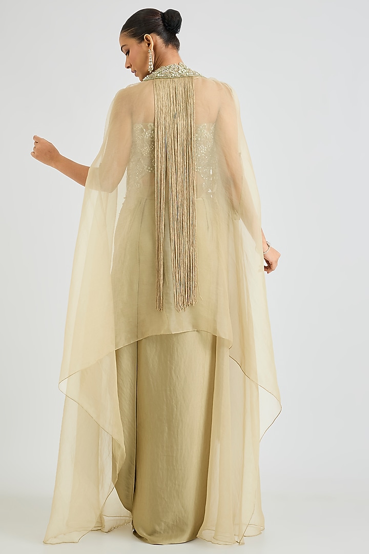 Green Armani Satin Cowl Draped Skirt Set by Ridhima Bhasin at Pernia's Pop Up Shop