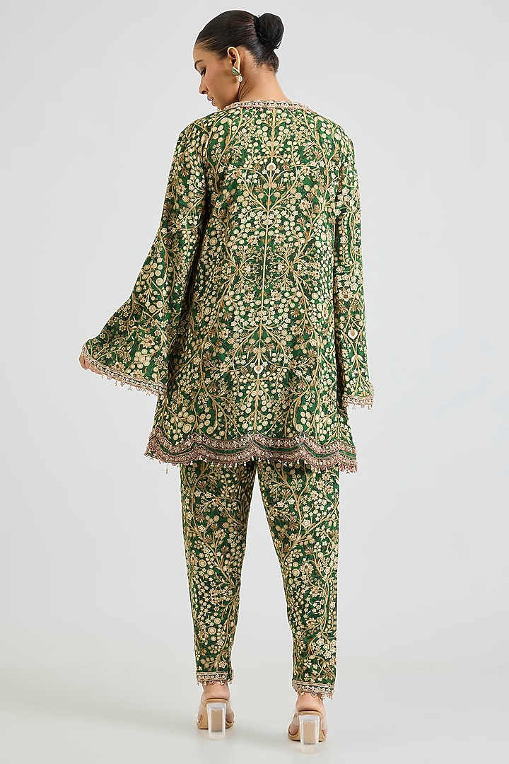 Green Rayon Printed A-line Kurta Set by Ridhima Bhasin at Pernia's Pop Up Shop