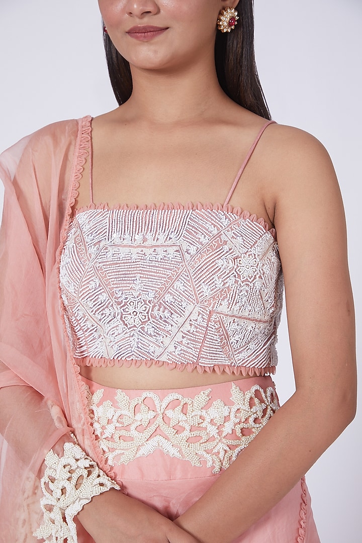 Peach Pearl Embroidered Wedding Lehenga Set by Ridhima Bhasin at Pernia's Pop Up Shop