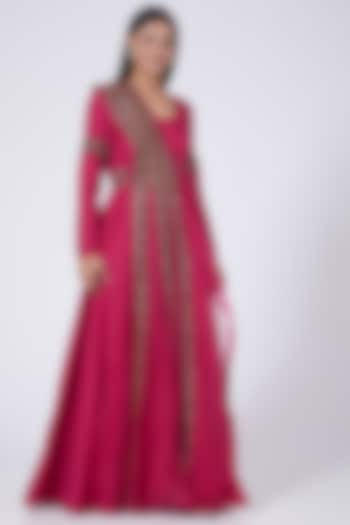 Fuchsia Organza Anarkali With Belt by Ridhima Bhasin at Pernia's Pop Up Shop