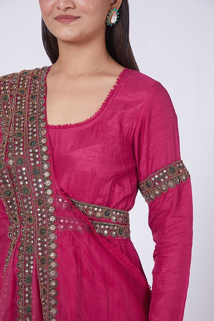 Fuchsia Organza Wedding Anarkali With Belt by Ridhima Bhasin at Pernia's Pop Up Shop