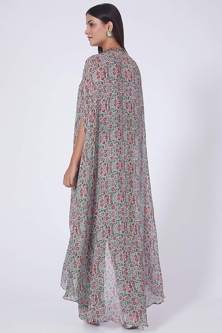 Aqua Printed High-Low Kaftan Set by Ridhima Bhasin at Pernia's Pop Up Shop