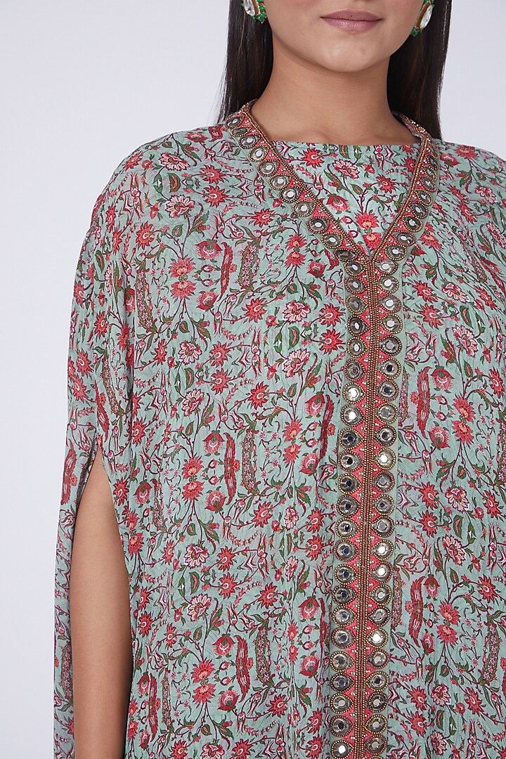 Aqua Printed High-Low Kaftan Set by Ridhima Bhasin at Pernia's Pop Up Shop