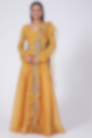 Yellow Embroidered Pre-Draped Jumpsuit Set by Ridhima Bhasin