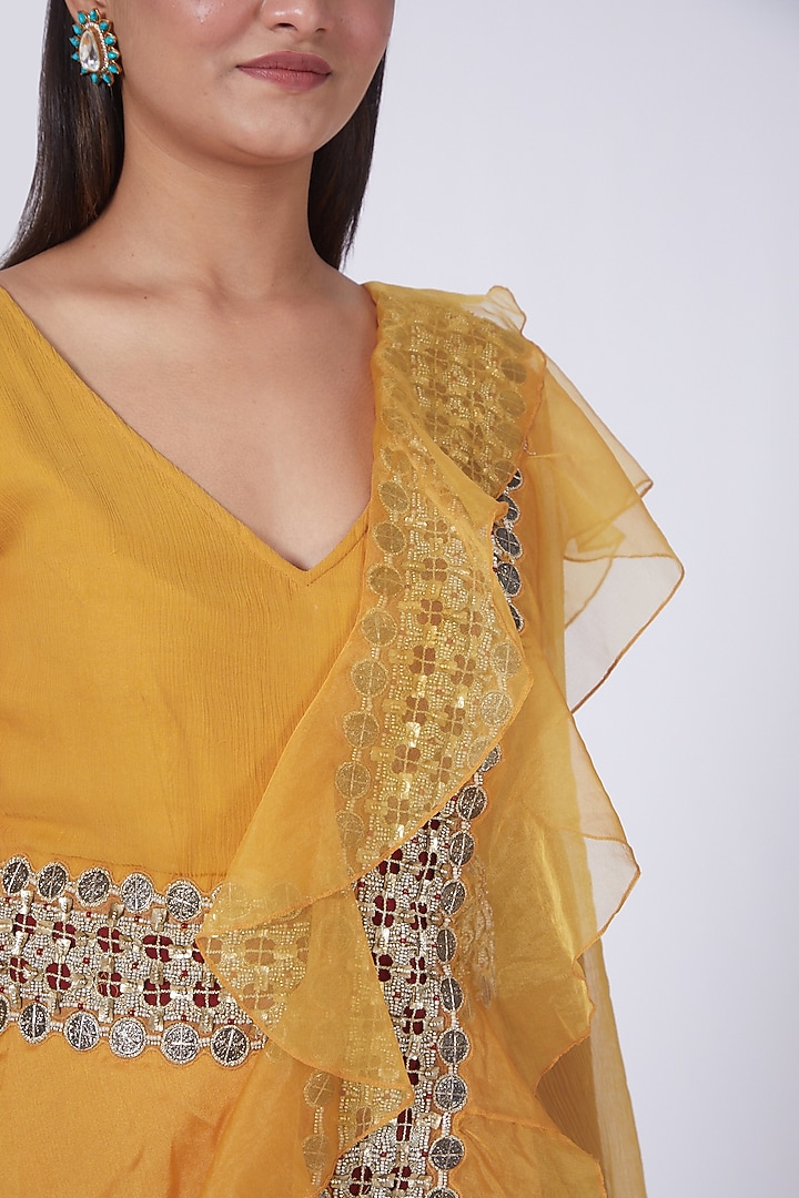 Yellow Embroidered Pre-Draped Jumpsuit Set by Ridhima Bhasin at Pernia's Pop Up Shop