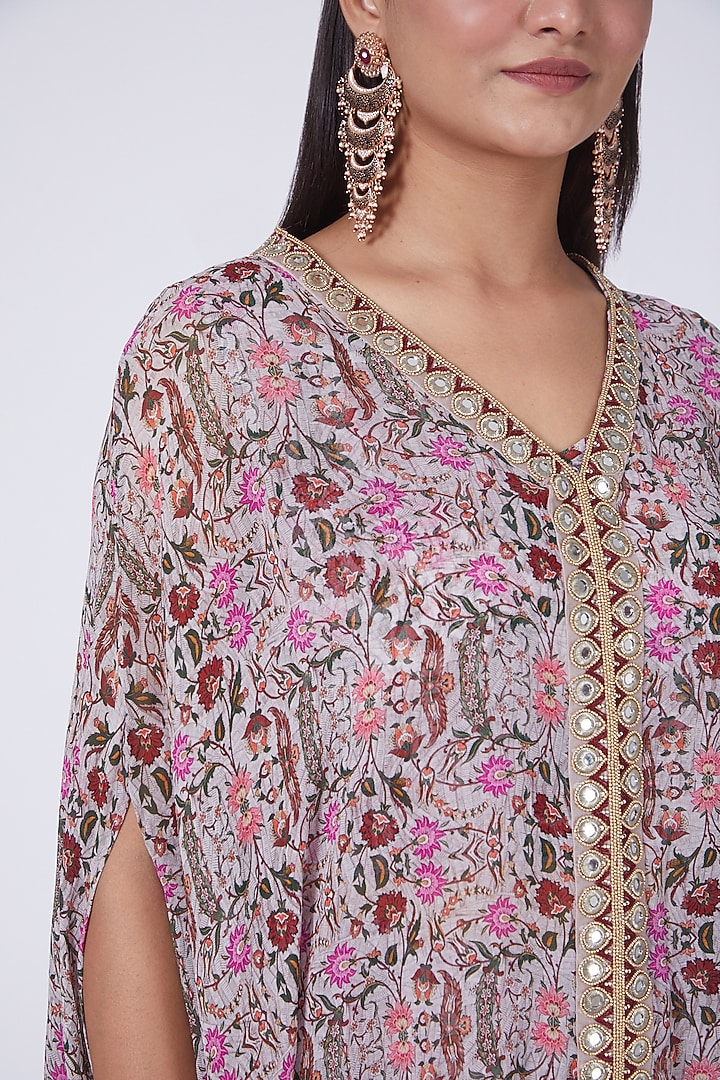 Mauve Printed High-Low Kaftan Set by Ridhima Bhasin at Pernia's Pop Up Shop