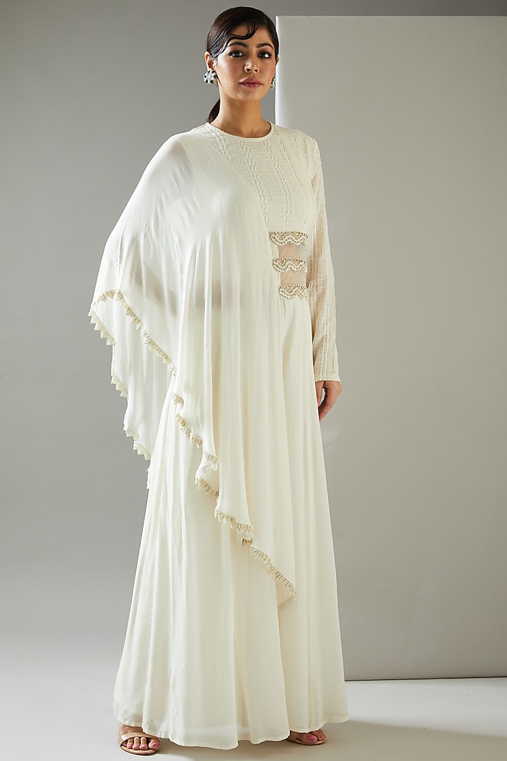 White Embroidered Jumpsuit by Ridhima Bhasin