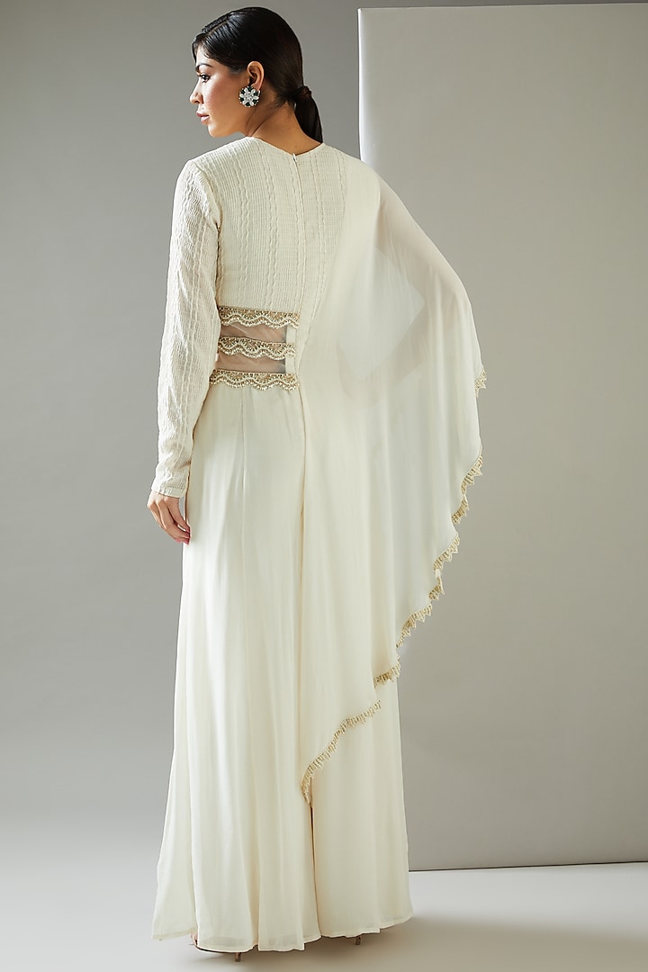 White Embroidered Jumpsuit by Ridhima Bhasin at Pernia's Pop Up Shop