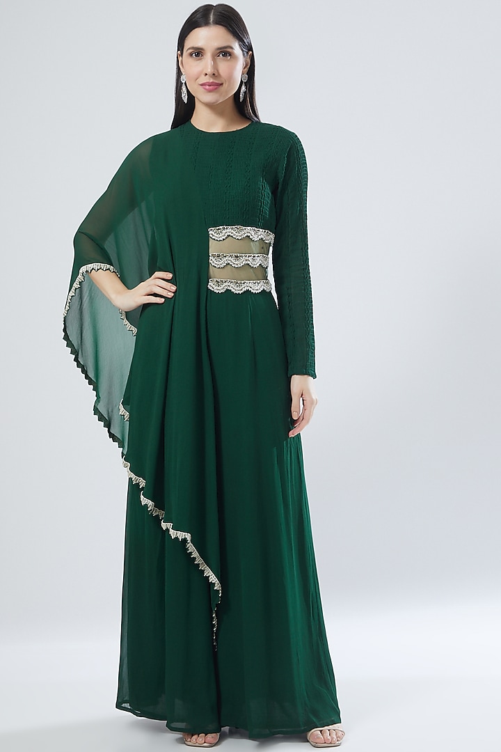 Emerald Green Embroidered Jumpsuit by Ridhima Bhasin