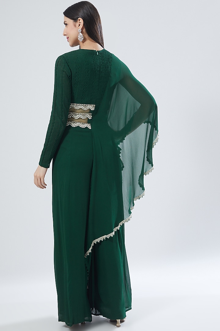 Emerald Green Embroidered Jumpsuit by Ridhima Bhasin at Pernia's Pop Up Shop