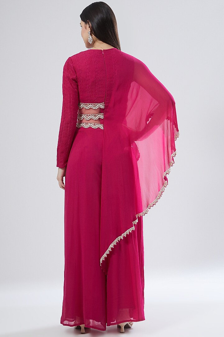 Fuchsia Georgette Embroidered Jumpsuit by Ridhima Bhasin at Pernia's Pop Up Shop