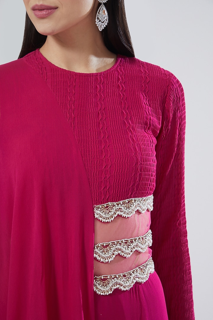 Fuchsia Georgette Embroidered Jumpsuit by Ridhima Bhasin at Pernia's Pop Up Shop