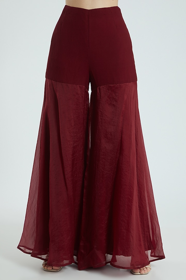 Maroon Organza Wedding Sharara Set by Ridhima Bhasin at Pernia's Pop Up Shop