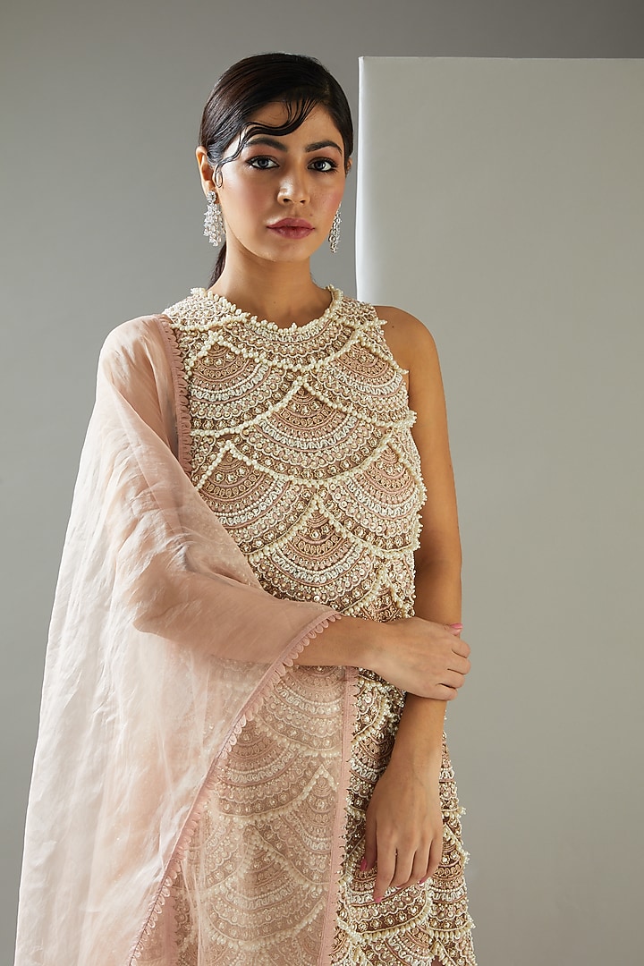 Blush Pink Crepe Bridal Sharara Set by Ridhima Bhasin at Pernia's Pop Up Shop
